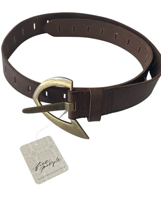 NWT Free People Noa Leather Belt Brown Brass Buckle Cowgirl Festival S-M $58 main image 5